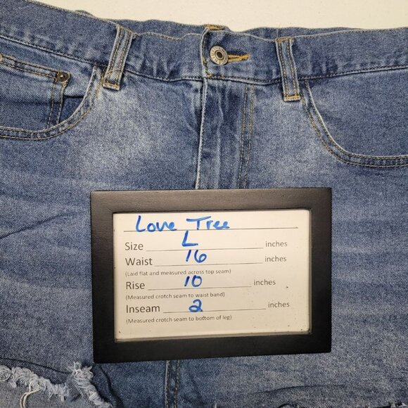 Love Tree High Waisted Demin Shorts Cuttoff Raw Hem Blue Jean Womens Large - Picture 4 of 7